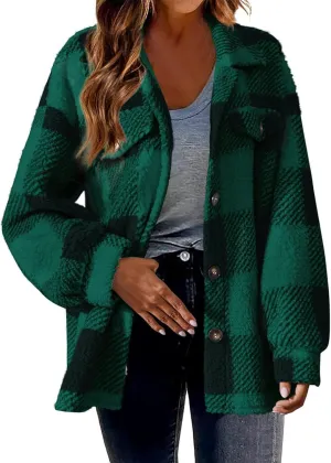 Flannel Jacket for Women 2023 Fall Winter Plaid Shacket Soft Wool Blend Flannel Shirts Plus Size Long Sleeve Blouses