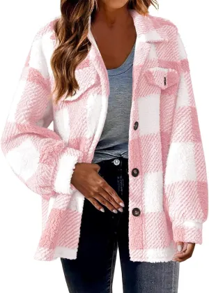 Flannel Jacket for Women 2023 Fall Winter Plaid Shacket Soft Wool Blend Flannel Shirts Plus Size Long Sleeve Blouses
