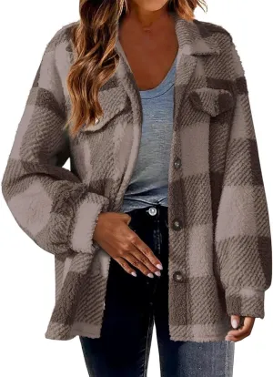 Flannel Jacket for Women 2023 Fall Winter Plaid Shacket Soft Wool Blend Flannel Shirts Plus Size Long Sleeve Blouses