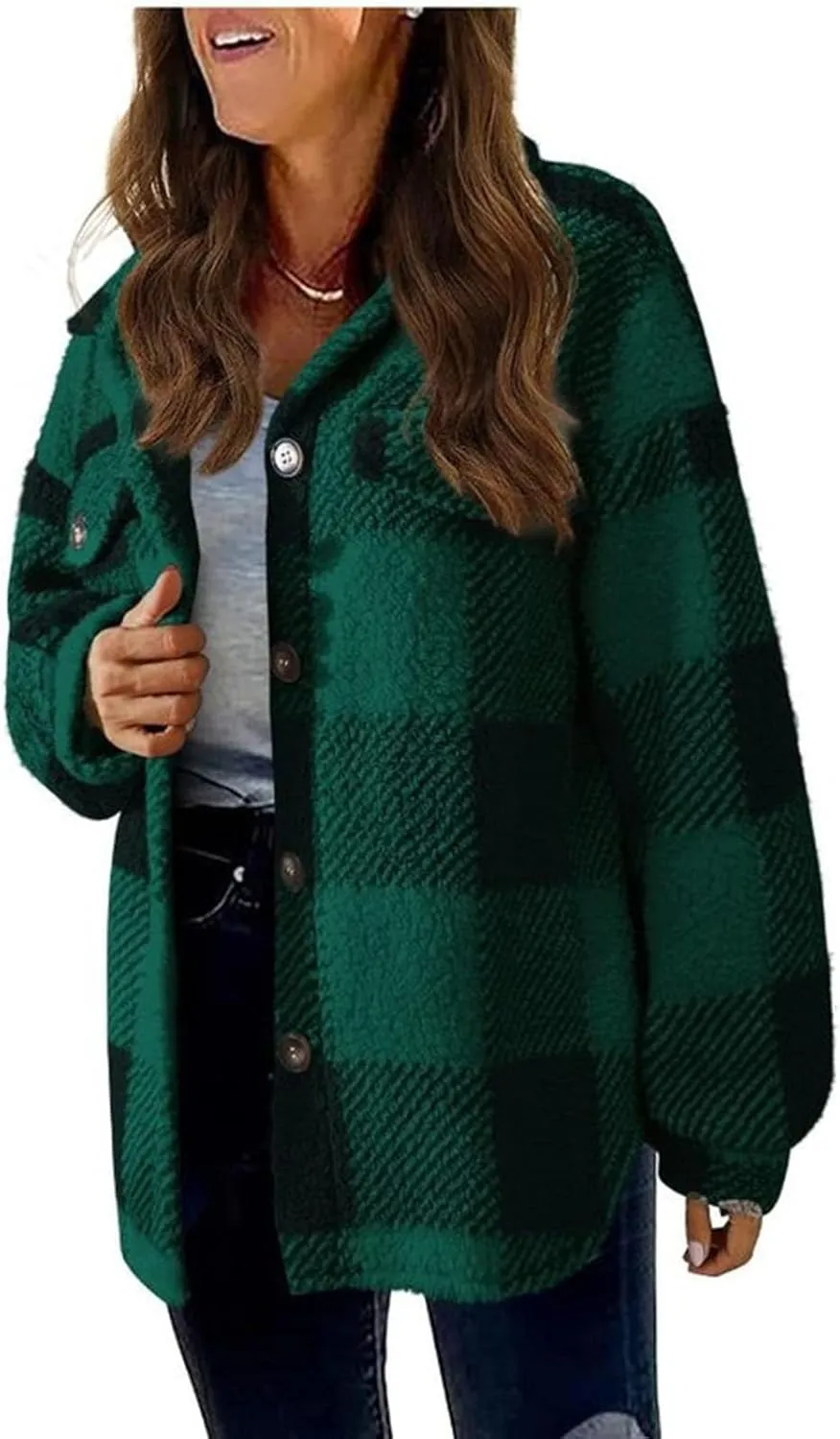 Flannel Jacket for Women 2023 Fall Winter Plaid Shacket Soft Wool Blend Flannel Shirts Plus Size Long Sleeve Blouses