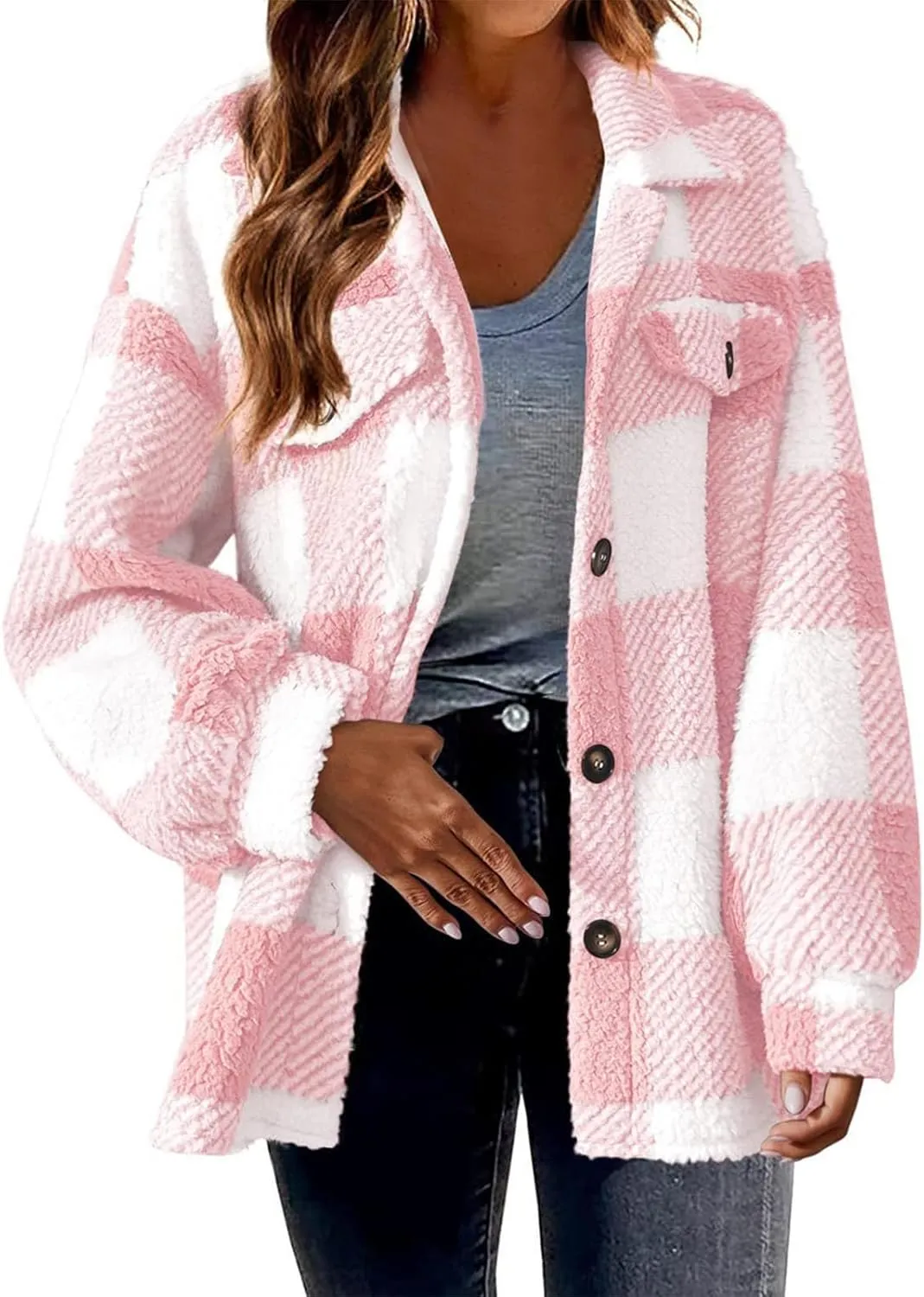 Flannel Jacket for Women 2023 Fall Winter Plaid Shacket Soft Wool Blend Flannel Shirts Plus Size Long Sleeve Blouses