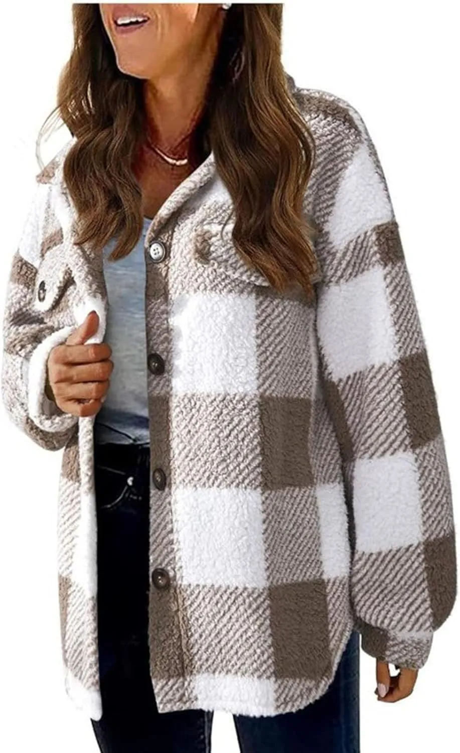 Flannel Jacket for Women 2023 Fall Winter Plaid Shacket Soft Wool Blend Flannel Shirts Plus Size Long Sleeve Blouses