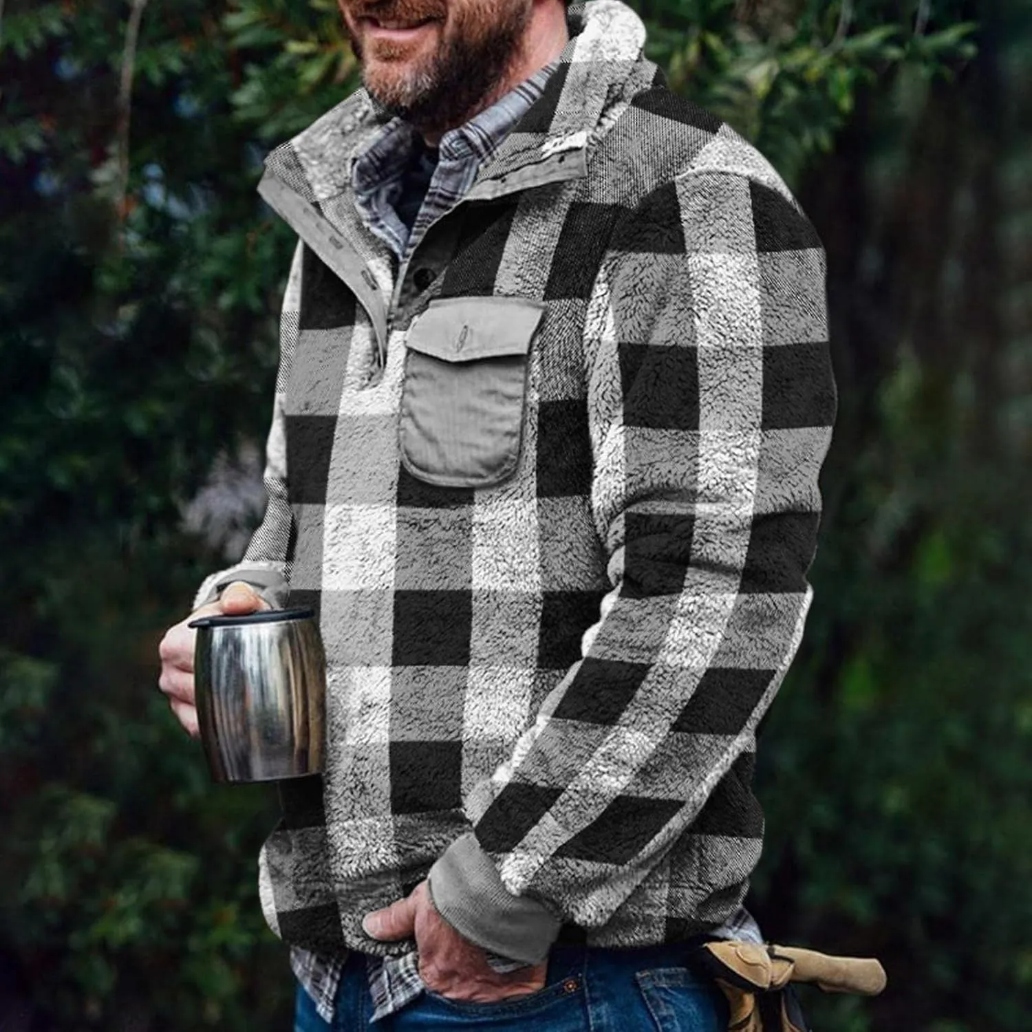 Flannel Jackets for Men,Men's Camp Night Berber Lined Hooded Flannel Shirt Jacket Coat Sweatshirts Hoodies Sweaters Tops