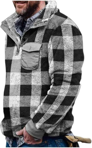 Flannel Jackets for Men,Men's Camp Night Berber Lined Hooded Flannel Shirt Jacket Coat Sweatshirts Hoodies Sweaters Tops