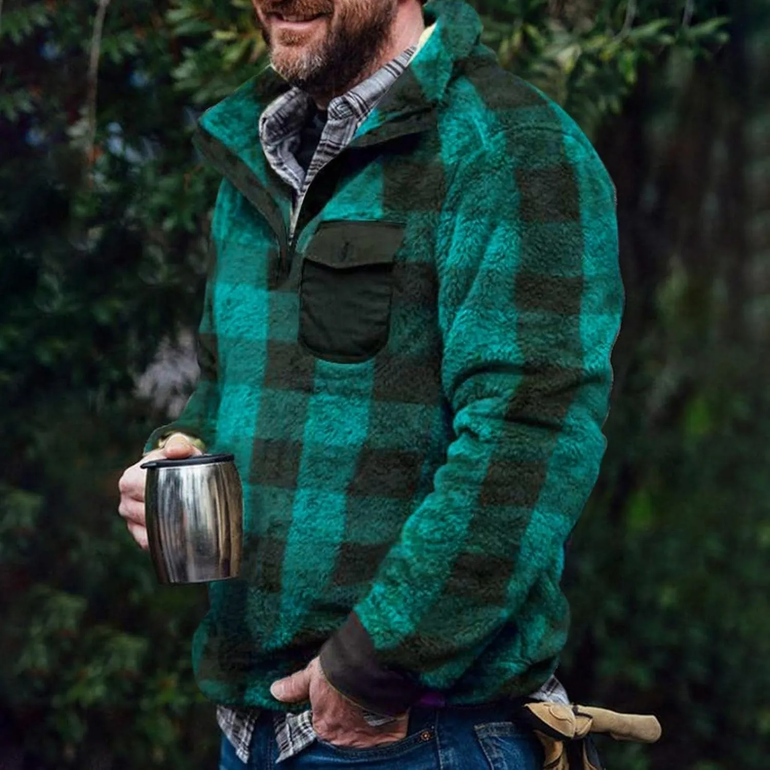 Flannel Jackets for Men,Men's Camp Night Berber Lined Hooded Flannel Shirt Jacket Coat Sweatshirts Hoodies Sweaters Tops