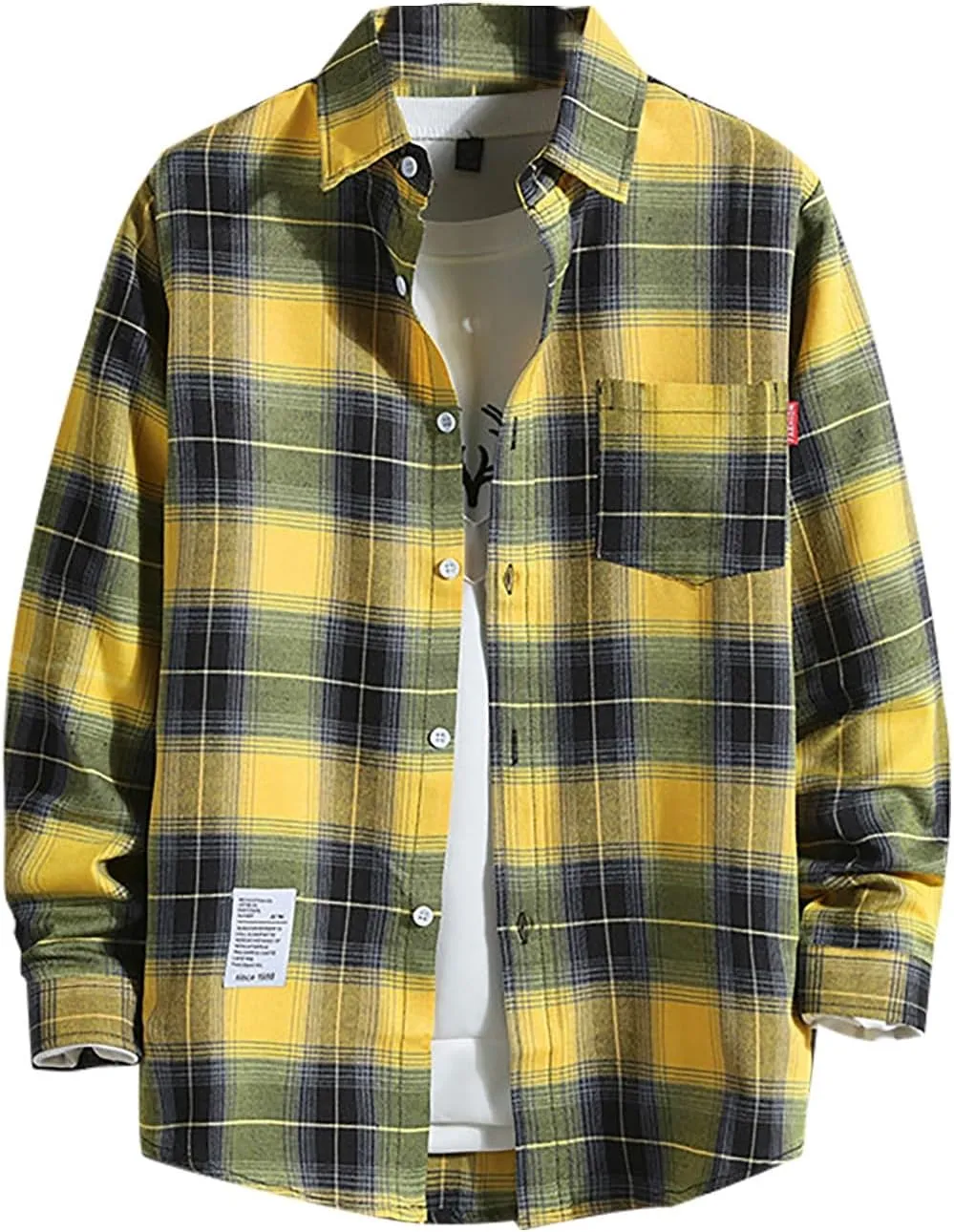 Flannel Shirts for Men Buttons Regular Fit Plaid Mens Long Sleeve Shirts Casual Shirts Camp Shirt Loose Workout Tops