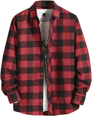 Flannel Shirts for Men Buttons Regular Fit Plaid Mens Long Sleeve Shirts Casual Shirts Camp Shirt Loose Workout Tops