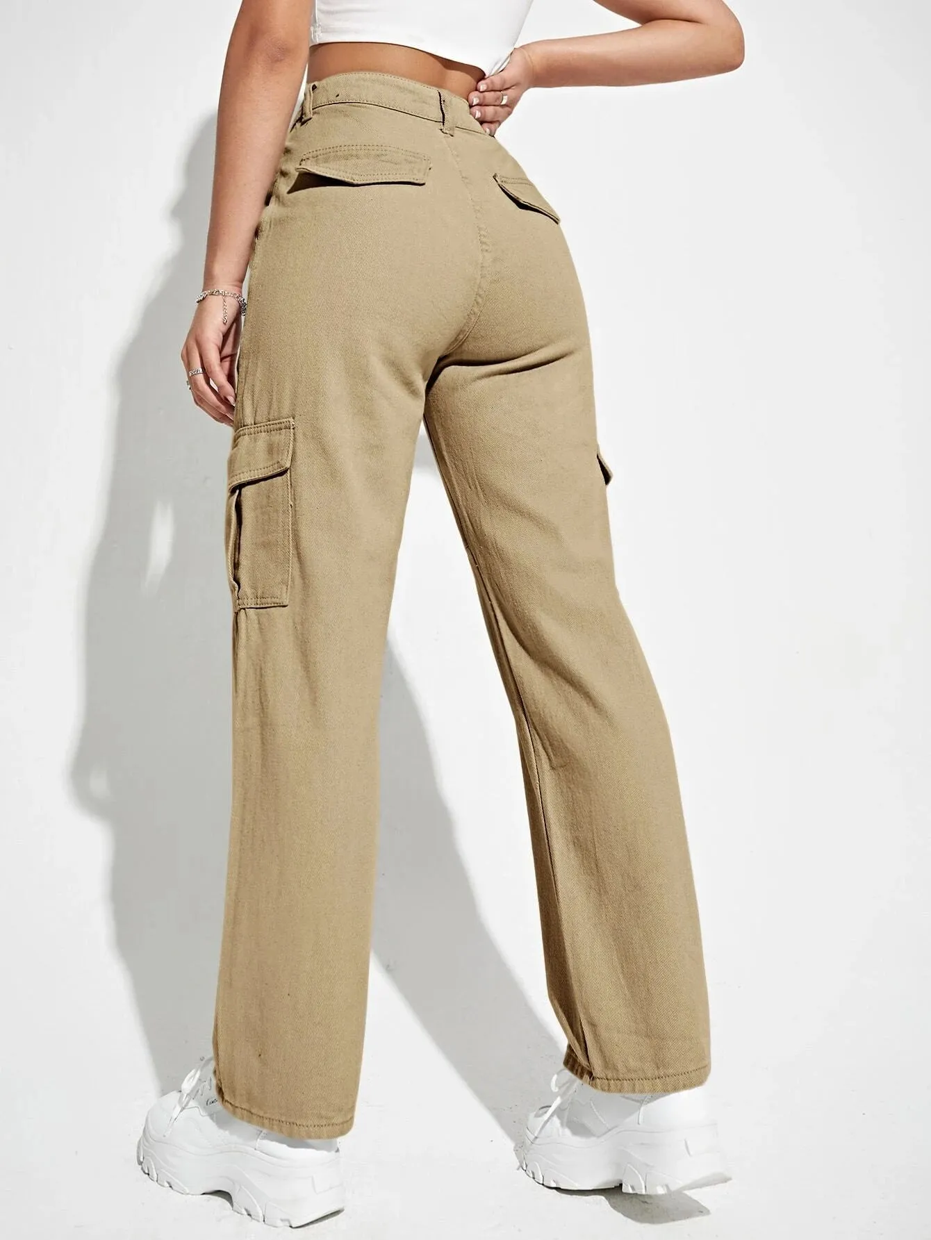 Flap Pocket Straight Leg Cargo Jeans