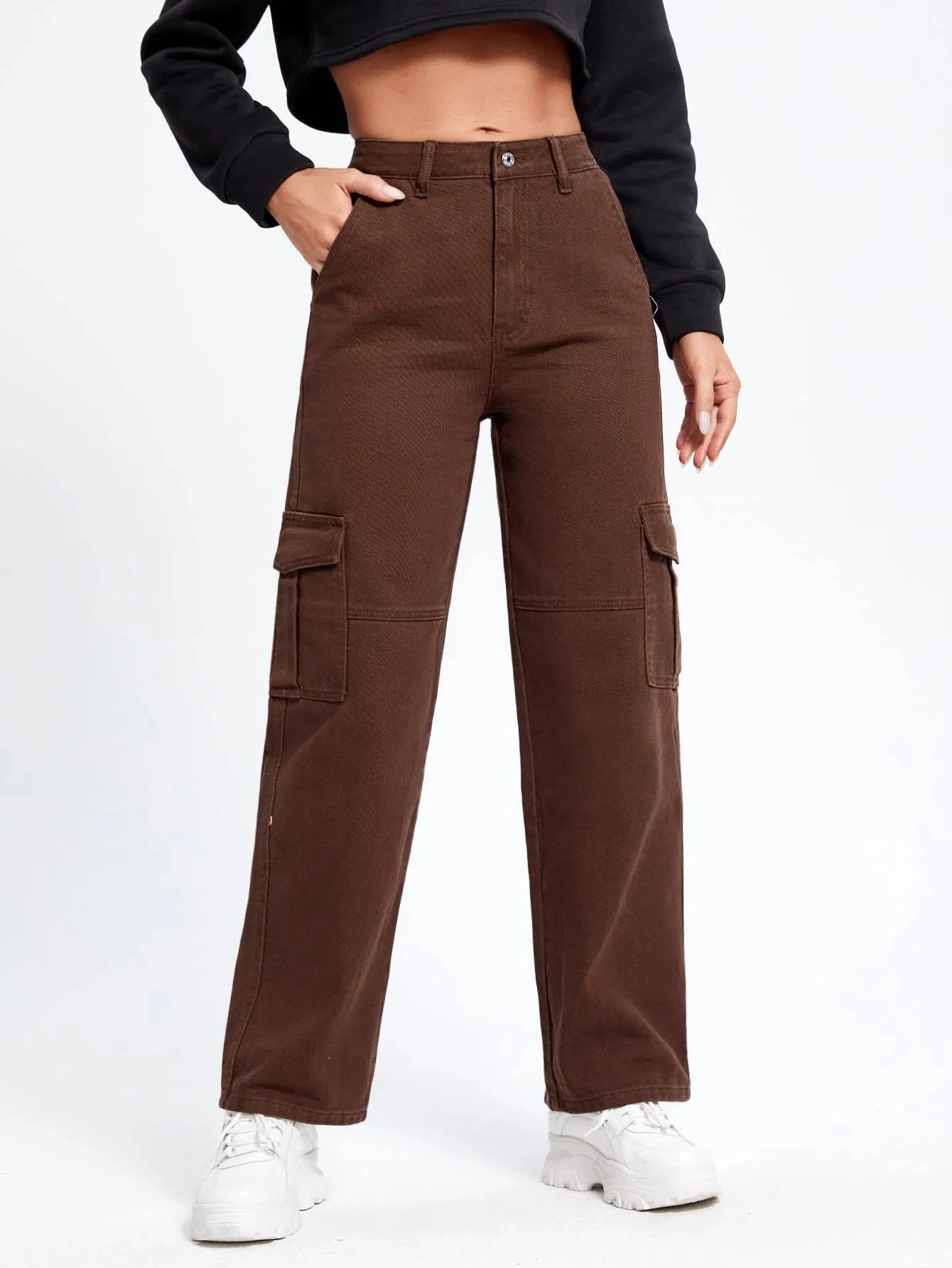 Flap Pocket Straight Leg Cargo Jeans