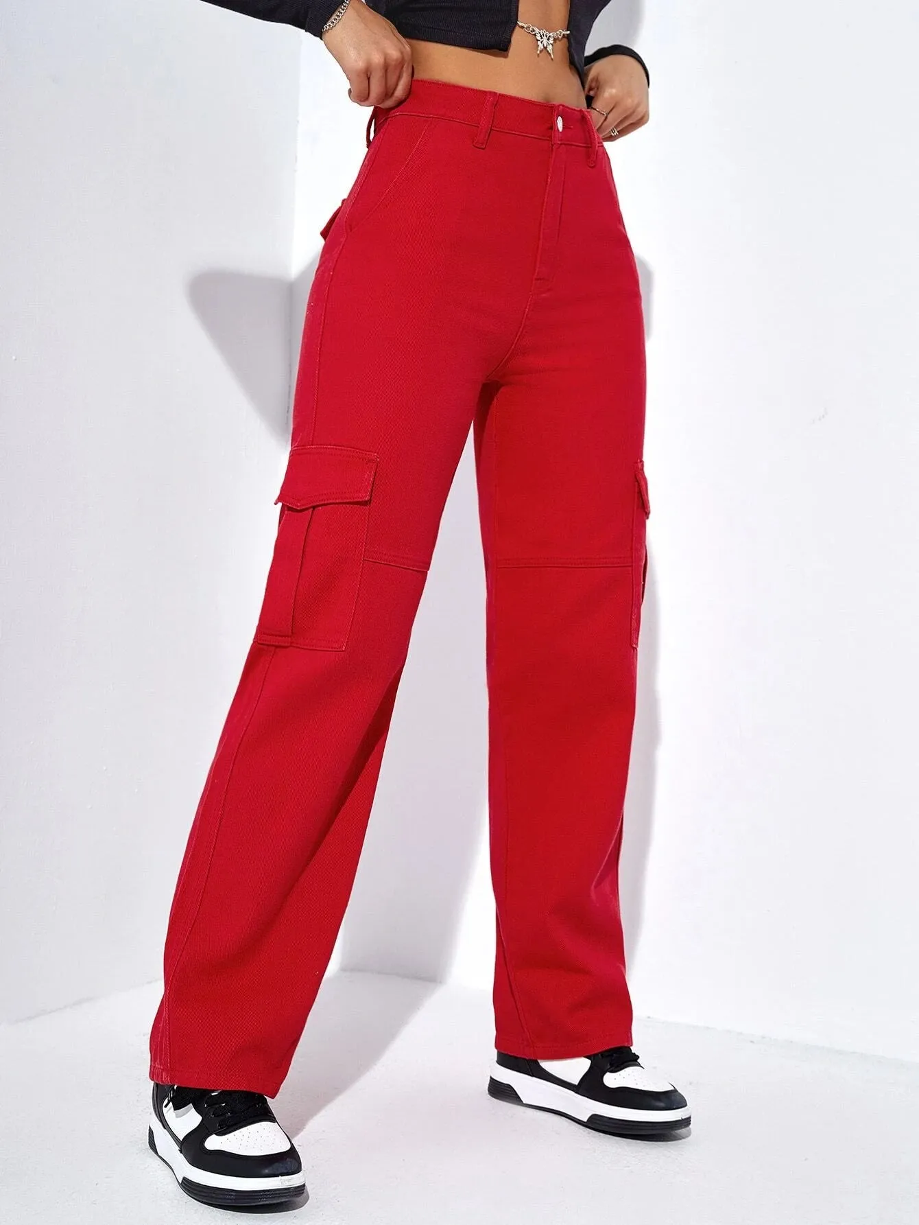 Flap Pocket Straight Leg Cargo Jeans