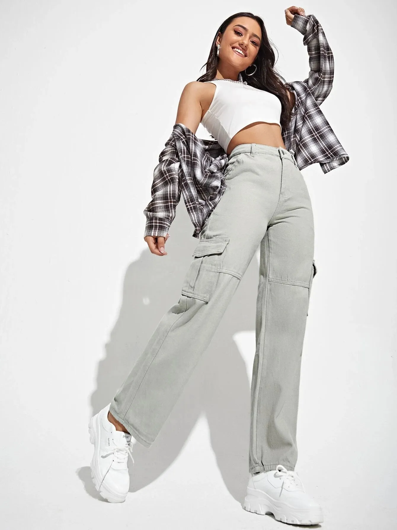 Flap Pocket Straight Leg Cargo Jeans
