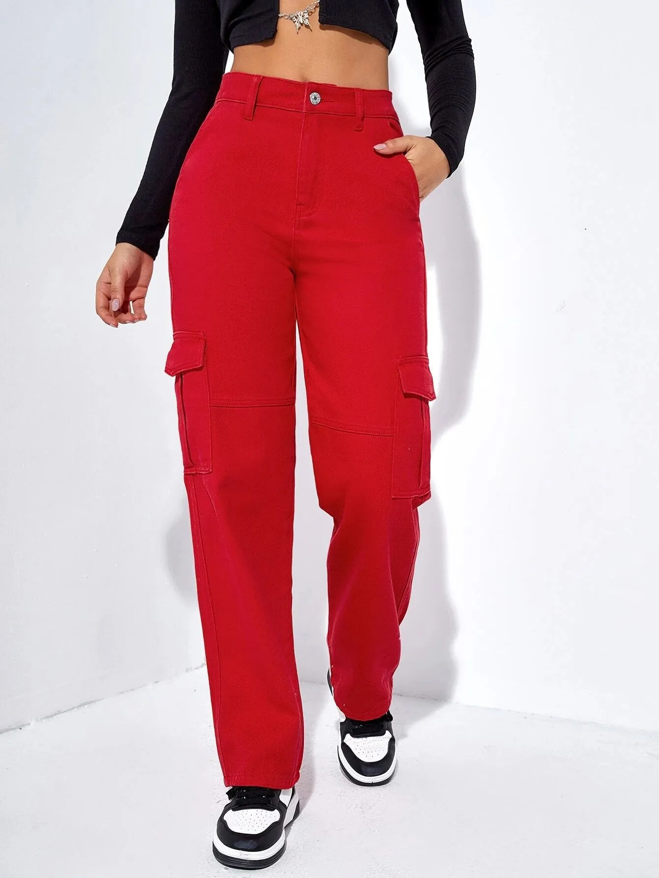 Flap Pocket Straight Leg Cargo Jeans