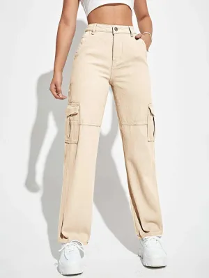 Flap Pocket Straight Leg Cargo Jeans