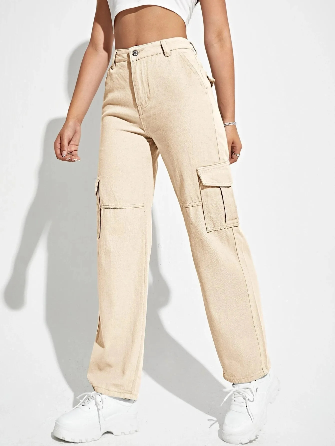 Flap Pocket Straight Leg Cargo Jeans