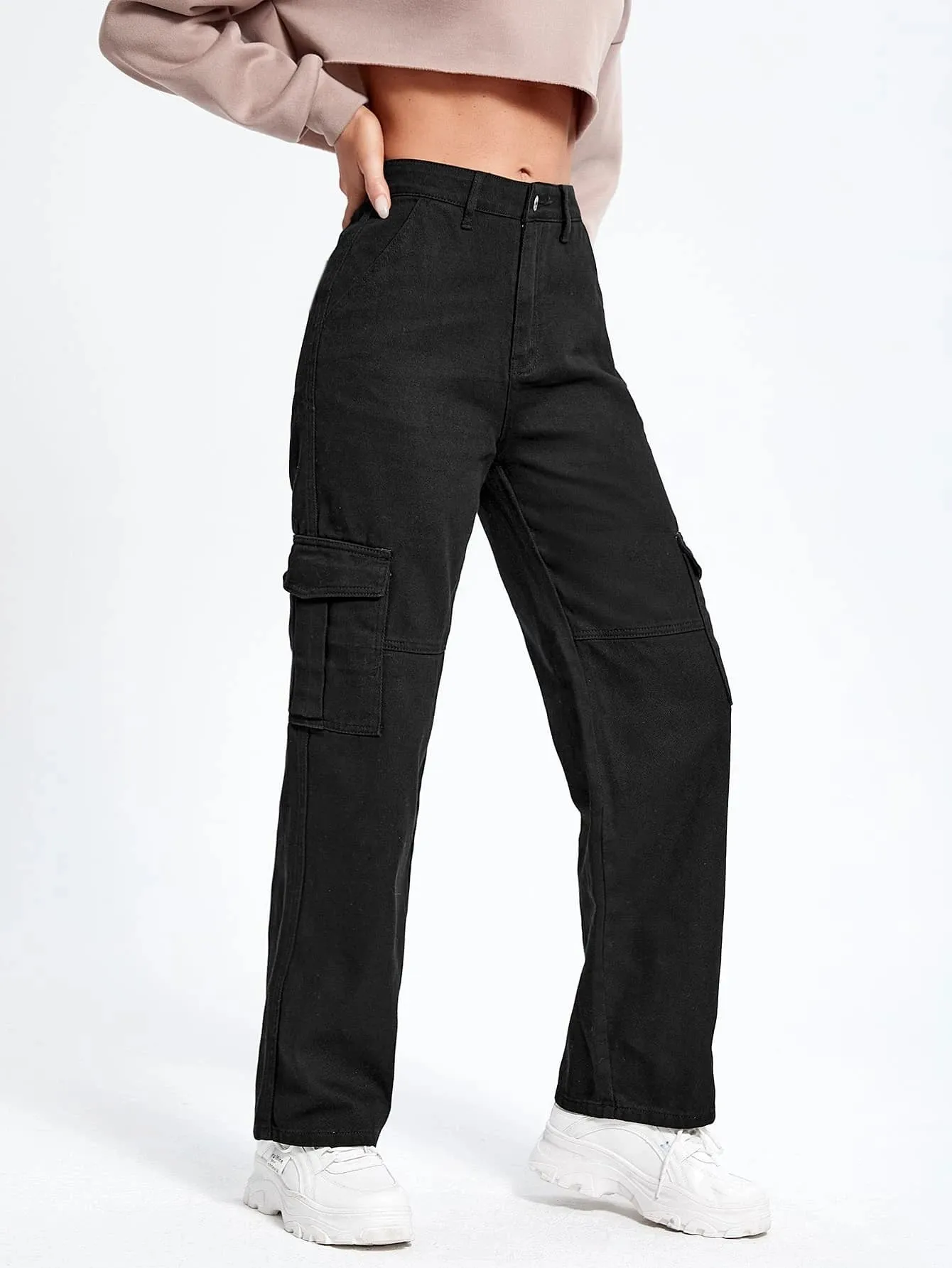 Flap Pocket Straight Leg Cargo Jeans