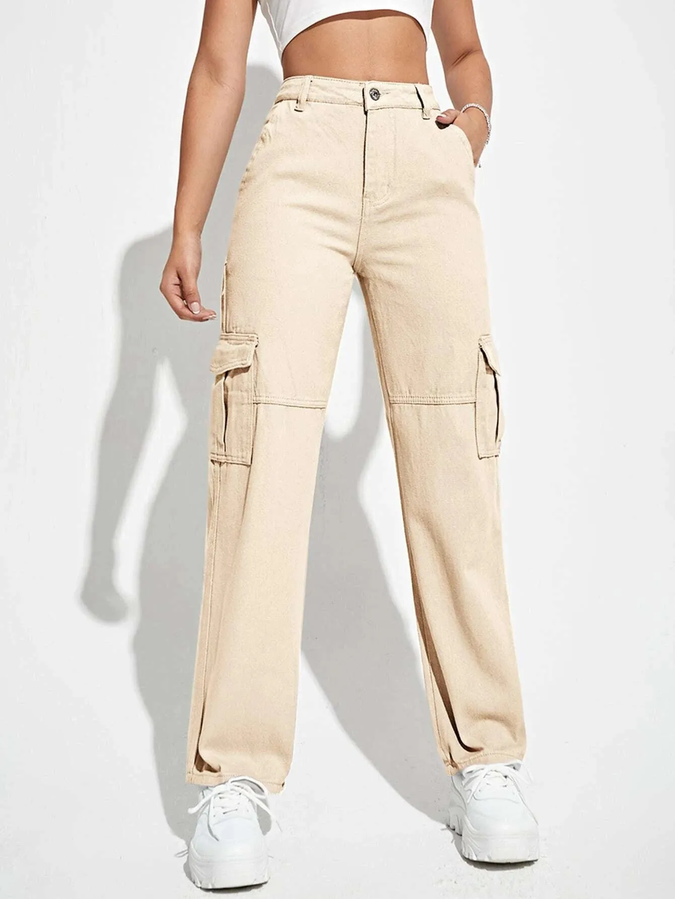 Flap Pocket Straight Leg Cargo Jeans
