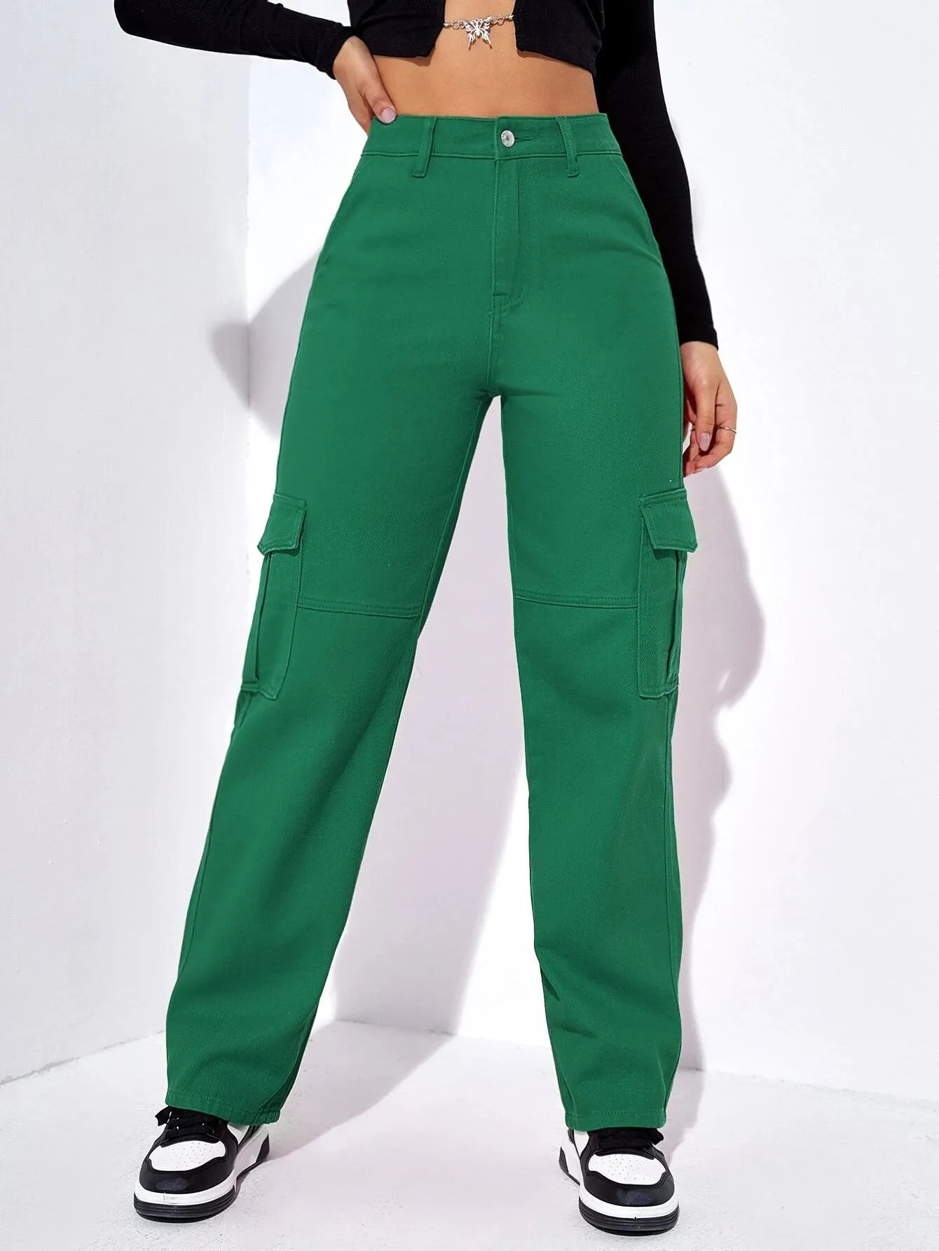 Flap Pocket Straight Leg Cargo Jeans