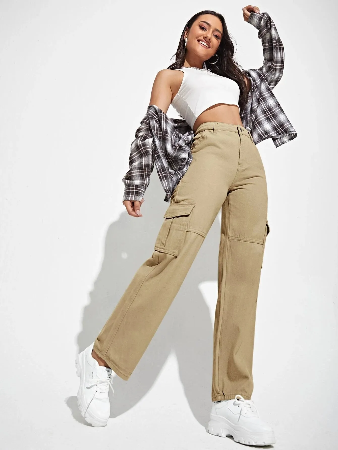 Flap Pocket Straight Leg Cargo Jeans