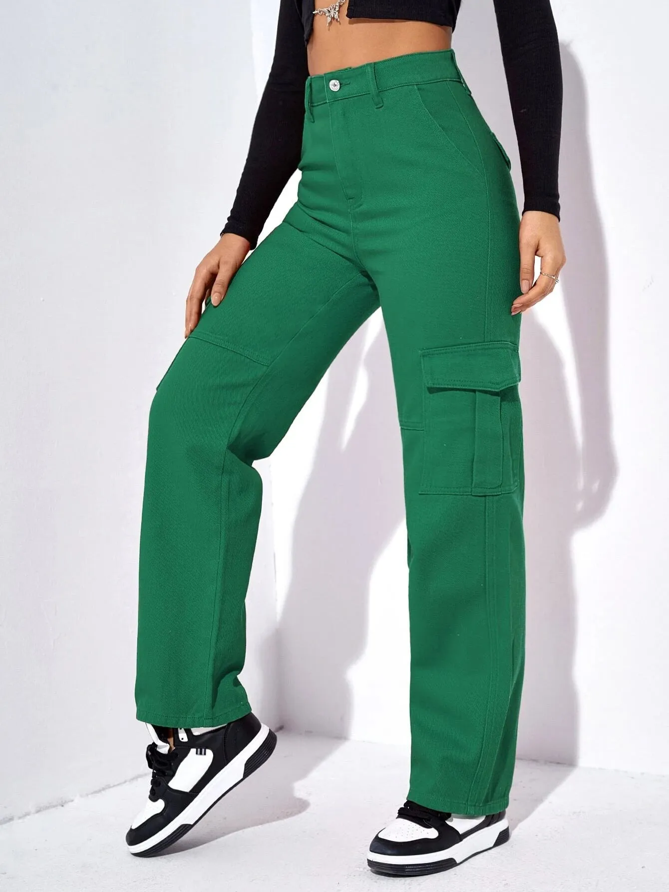 Flap Pocket Straight Leg Cargo Jeans
