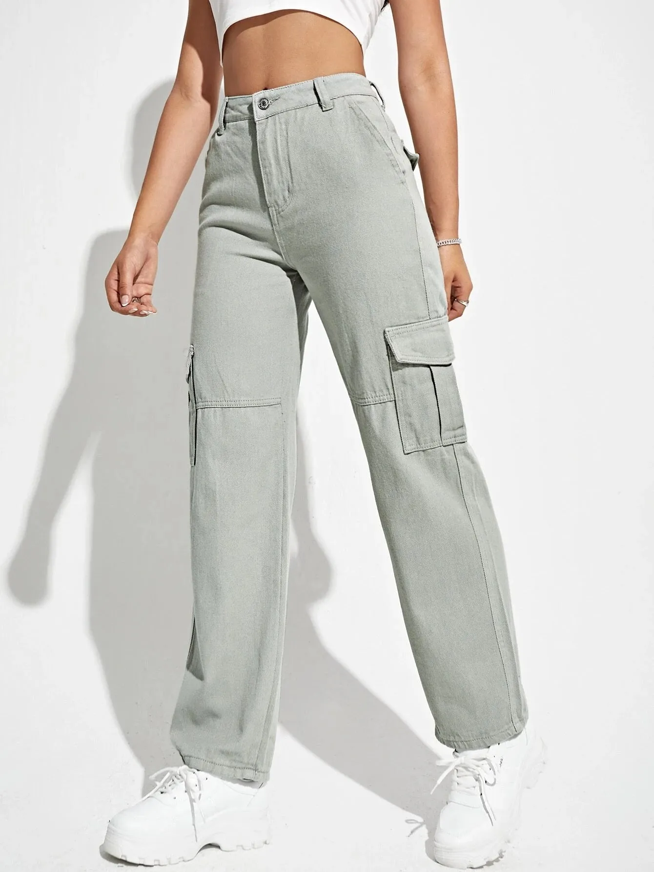 Flap Pocket Straight Leg Cargo Jeans