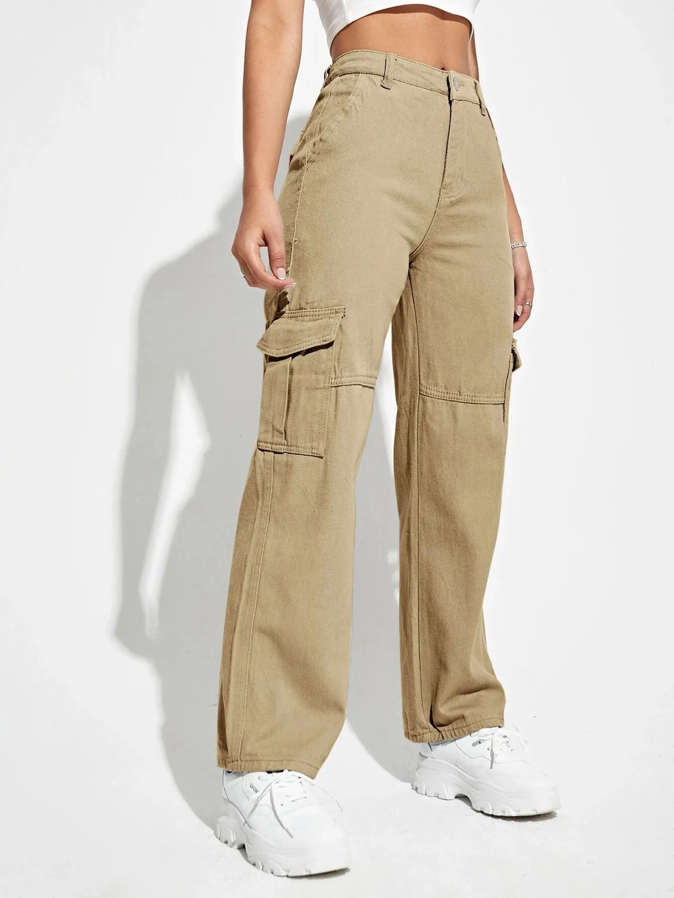Flap Pocket Straight Leg Cargo Jeans