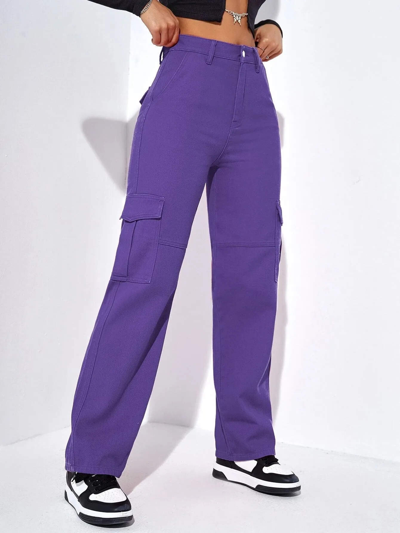 Flap Pocket Straight Leg Cargo Jeans