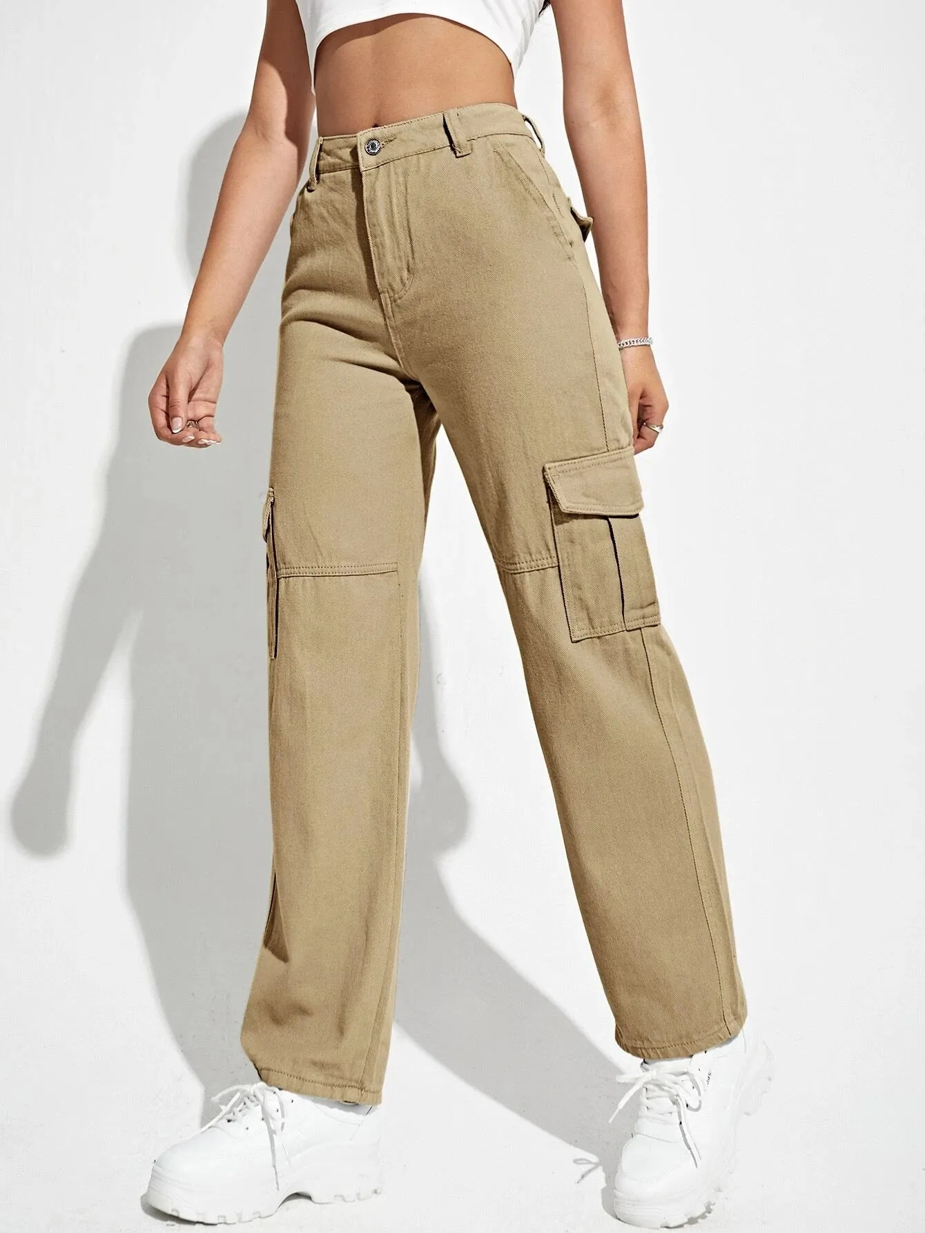 Flap Pocket Straight Leg Cargo Jeans