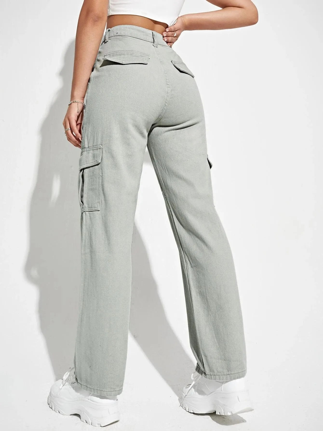 Flap Pocket Straight Leg Cargo Jeans