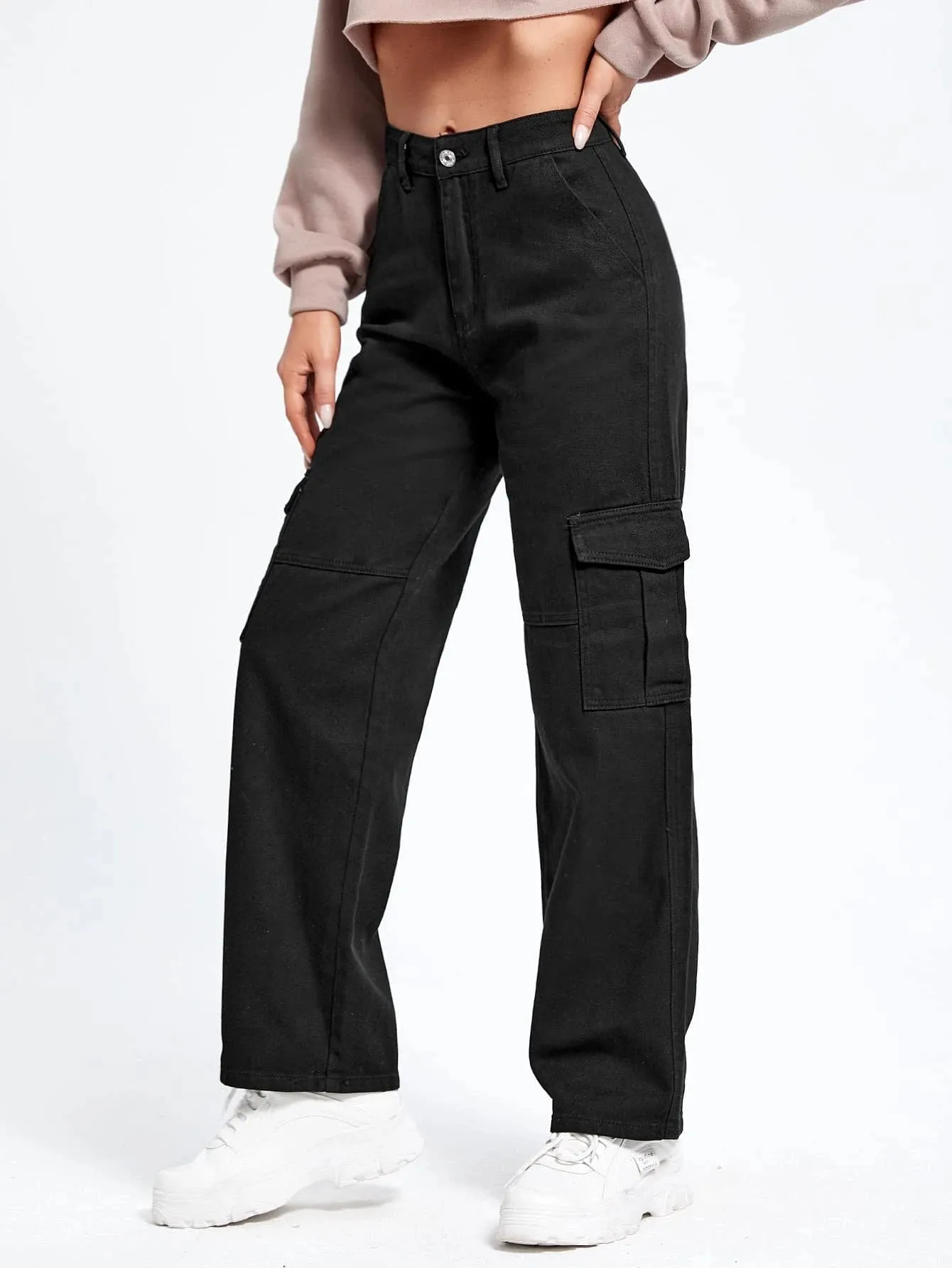Flap Pocket Straight Leg Cargo Jeans