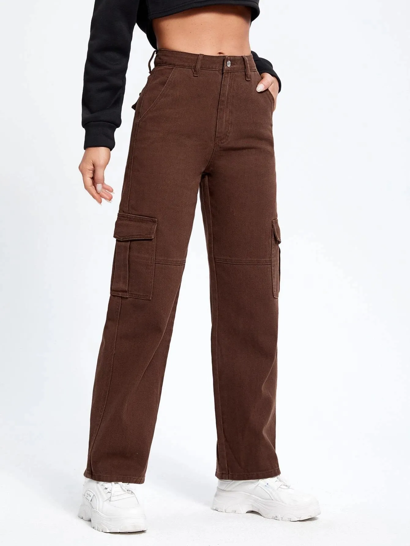 Flap Pocket Straight Leg Cargo Jeans