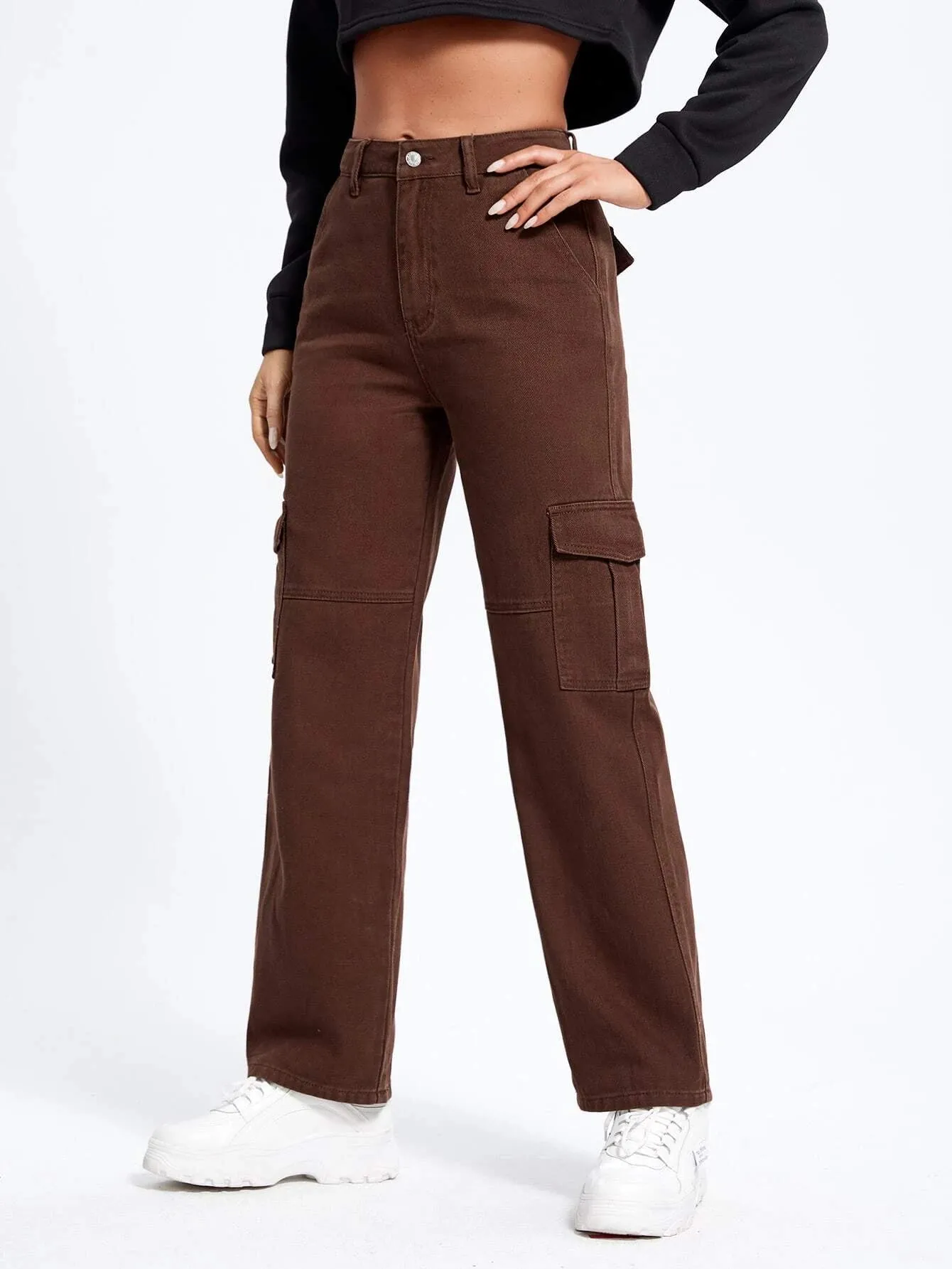Flap Pocket Straight Leg Cargo Jeans