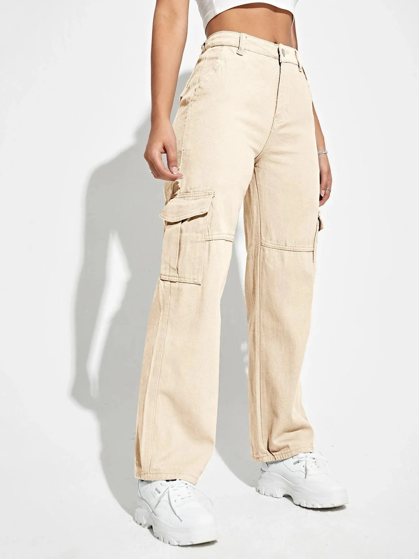 Flap Pocket Straight Leg Cargo Jeans
