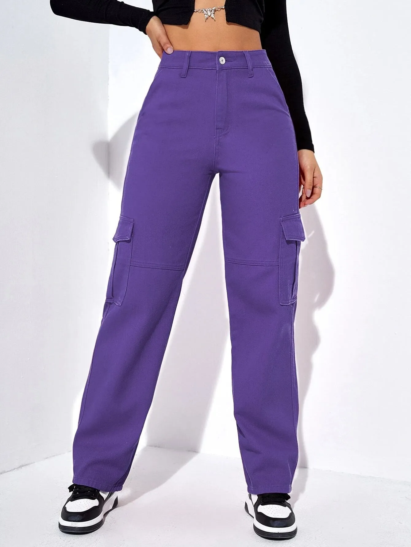 Flap Pocket Straight Leg Cargo Jeans