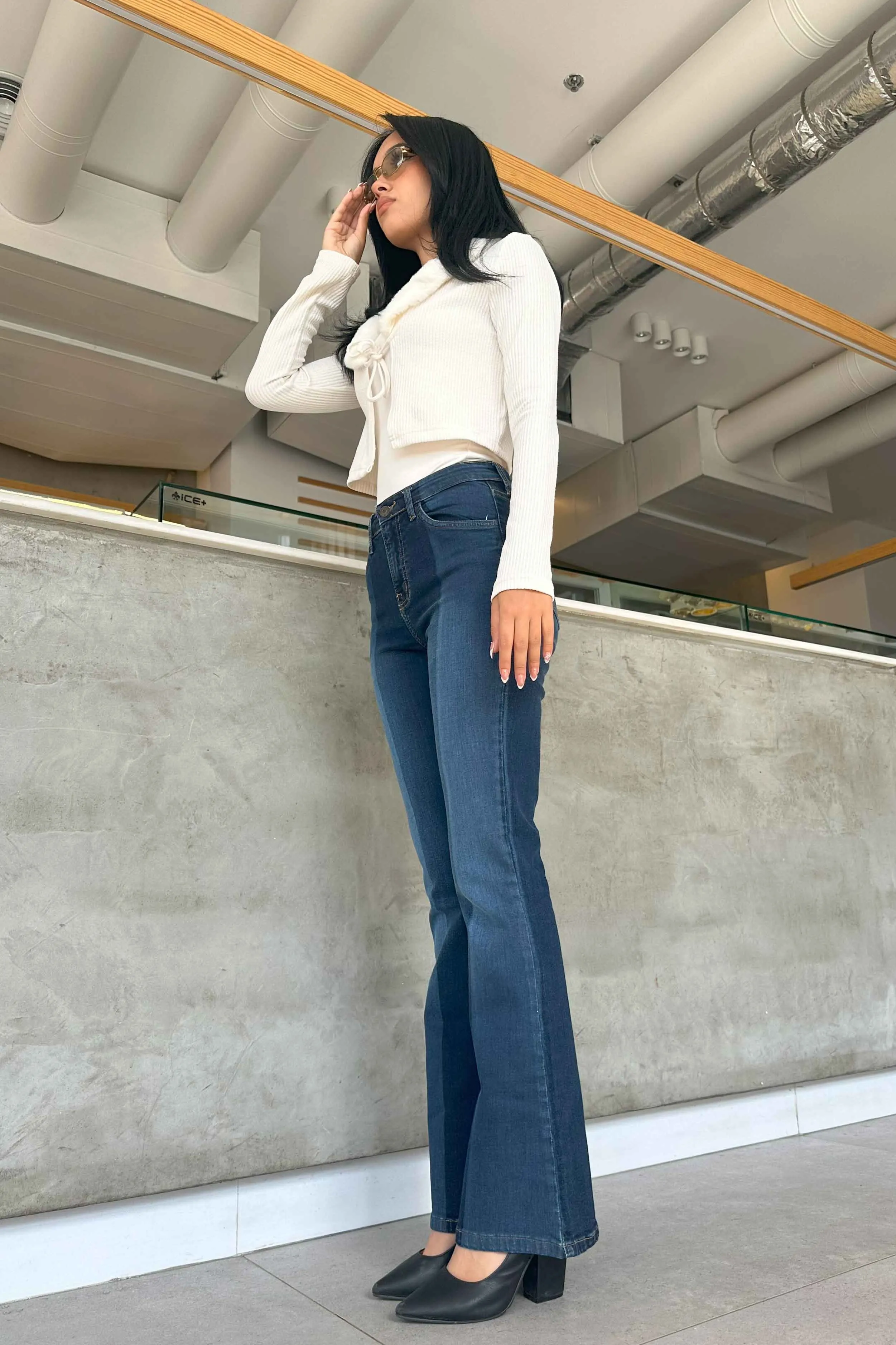Flared - Navy Blue 2 Tones Washed Jeans.