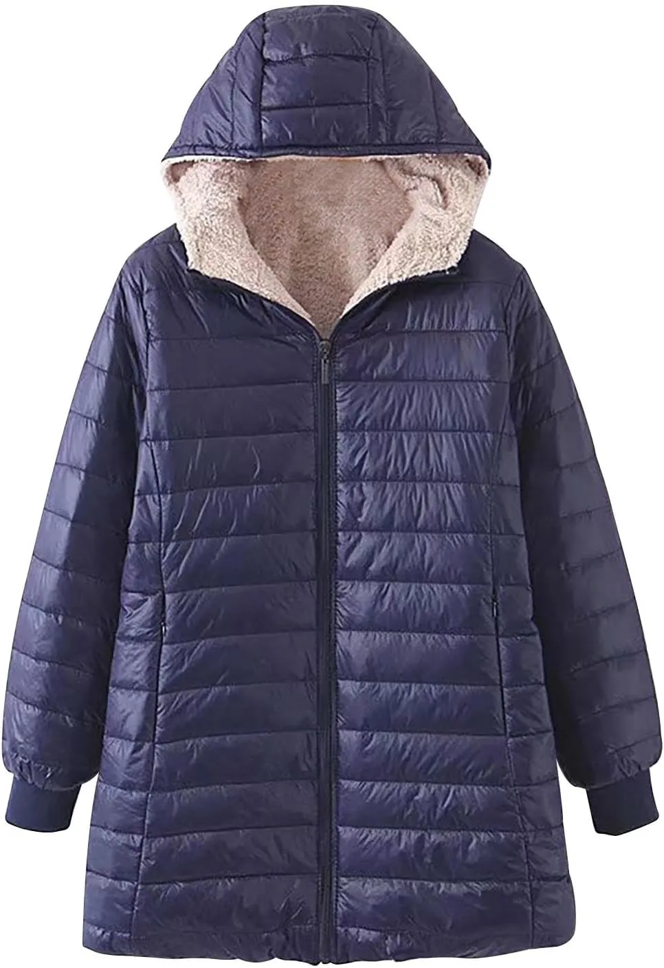 Fleece Lined Winter Coats for Women Mid Length Hooded Jackets Outerwear Sherpa Fleece Winter Warm Overcoat Women