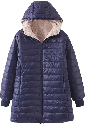 Fleece Lined Winter Coats for Women Mid Length Hooded Jackets Outerwear Sherpa Fleece Winter Warm Overcoat Women