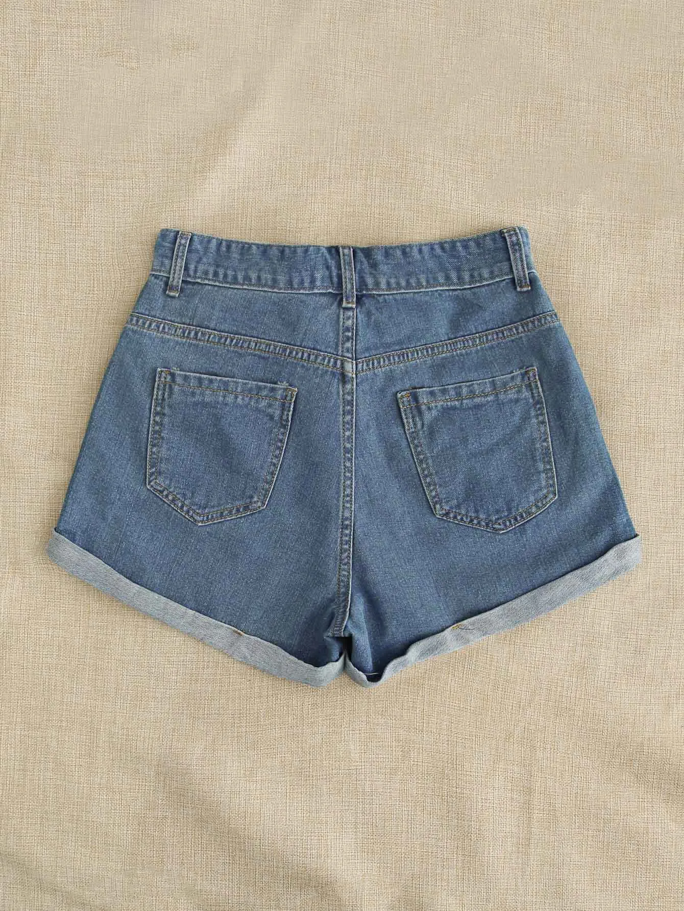 Floral Embroidery High Waist Plus Size Denim Shorts