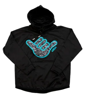 Floral Shaka Scuba Neck TT Fleece Hoodie - Black / Teal