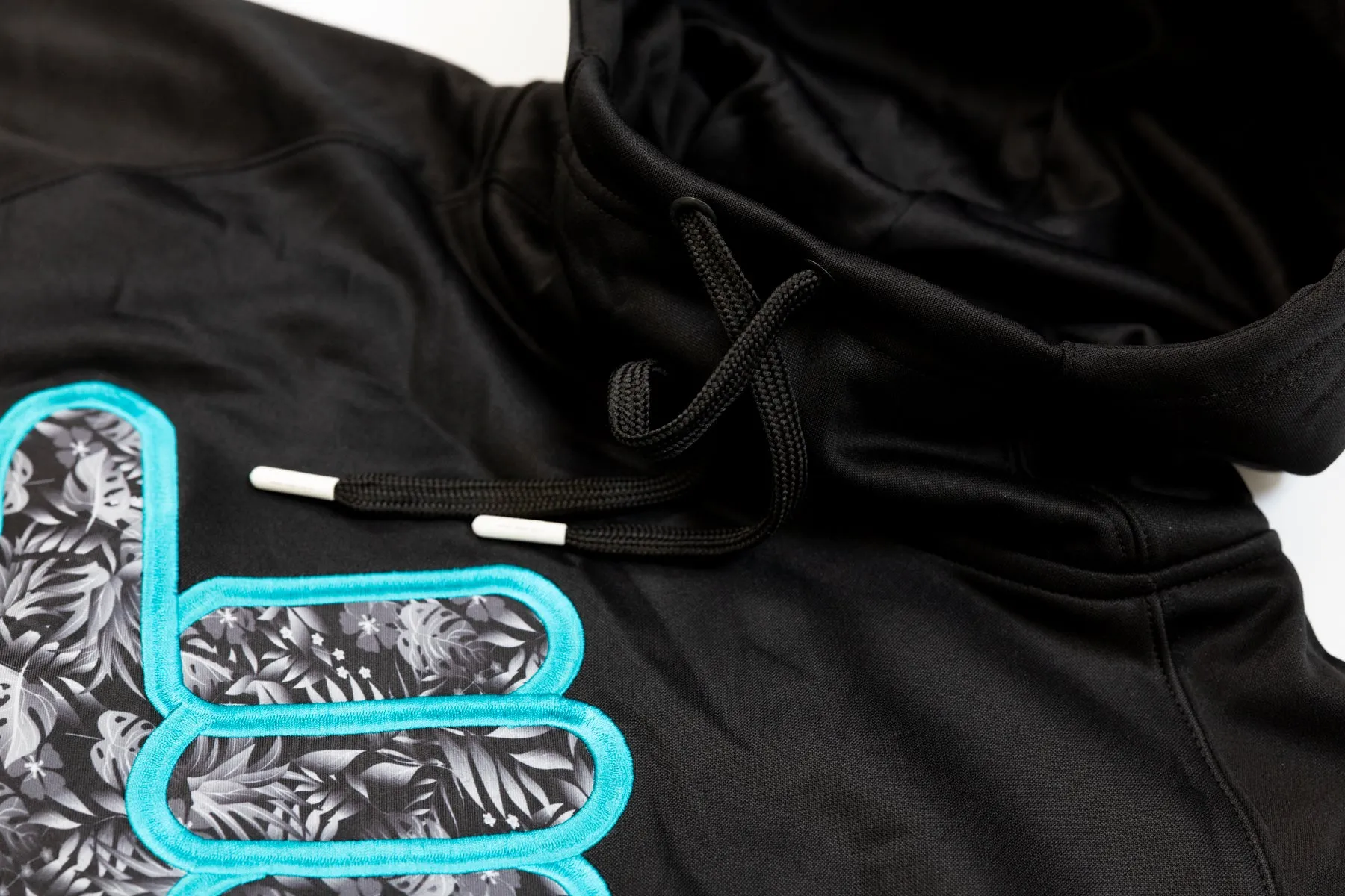 Floral Shaka Scuba Neck TT Fleece Hoodie - Black / Teal
