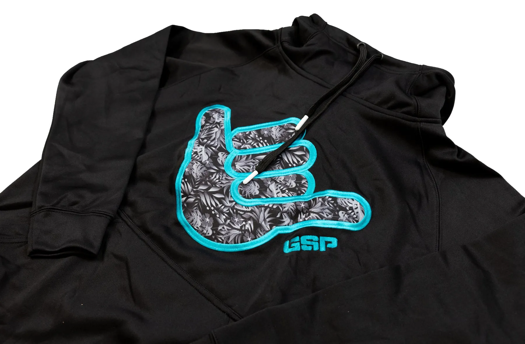 Floral Shaka Scuba Neck TT Fleece Hoodie - Black / Teal