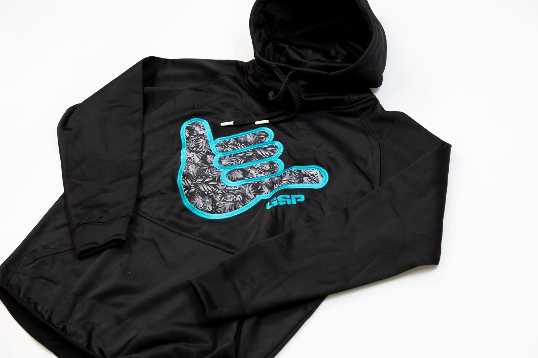 Floral Shaka Scuba Neck TT Fleece Hoodie - Black / Teal