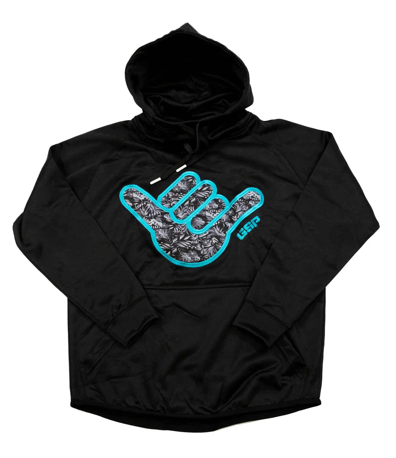 Floral Shaka Scuba Neck TT Fleece Hoodie - Black / Teal