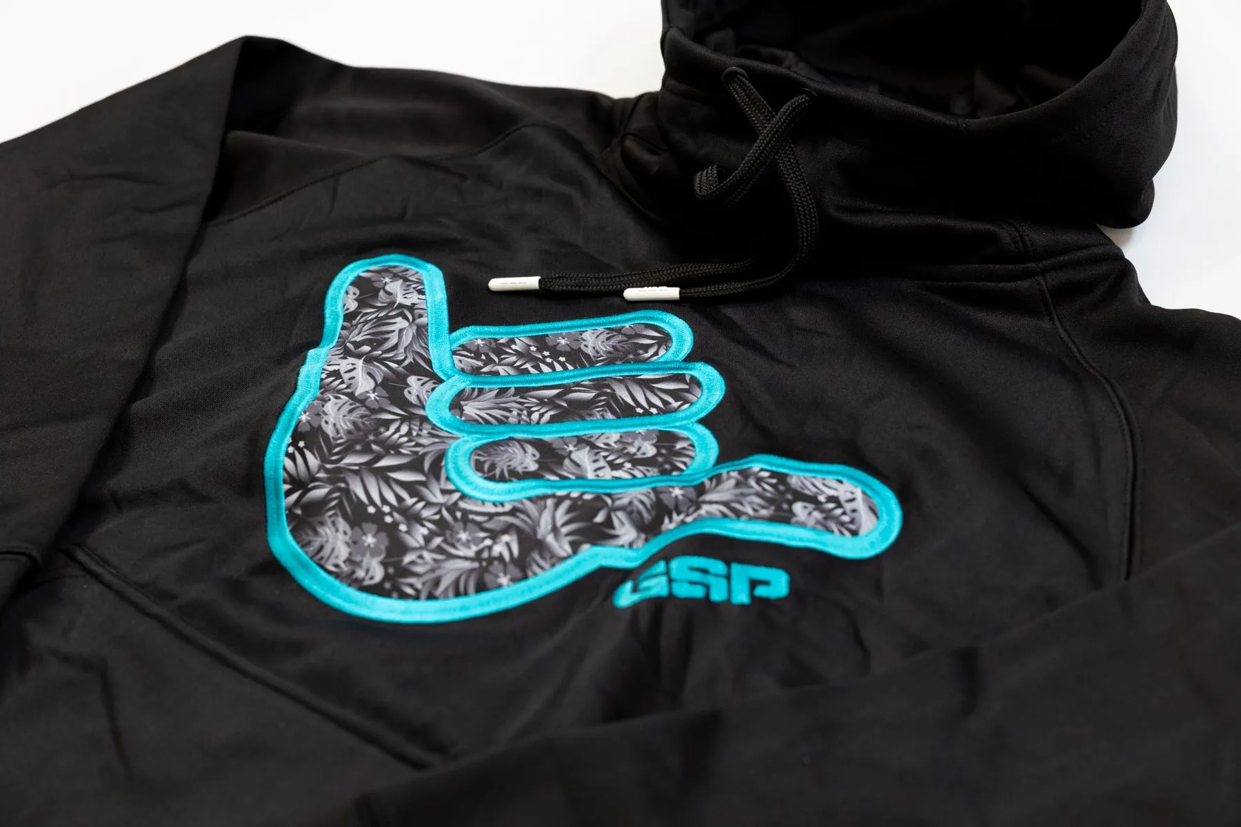 Floral Shaka Scuba Neck TT Fleece Hoodie - Black / Teal