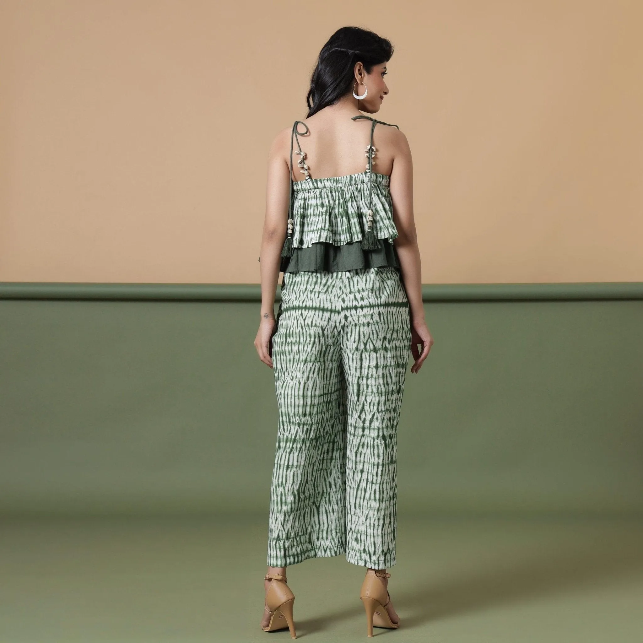Forest Green Tie-Dye Ankle Length Cotton Camisole Jumpsuit