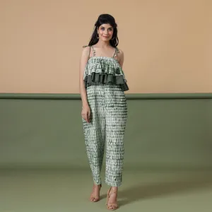 Forest Green Tie-Dye Ankle Length Cotton Camisole Jumpsuit