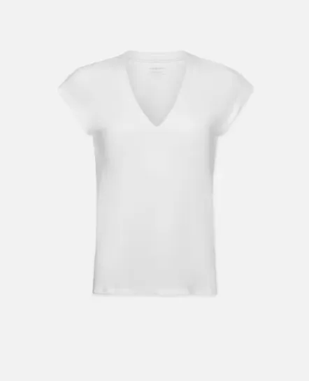 Frame Le Mid Rise V Neck Tee in Blanc
