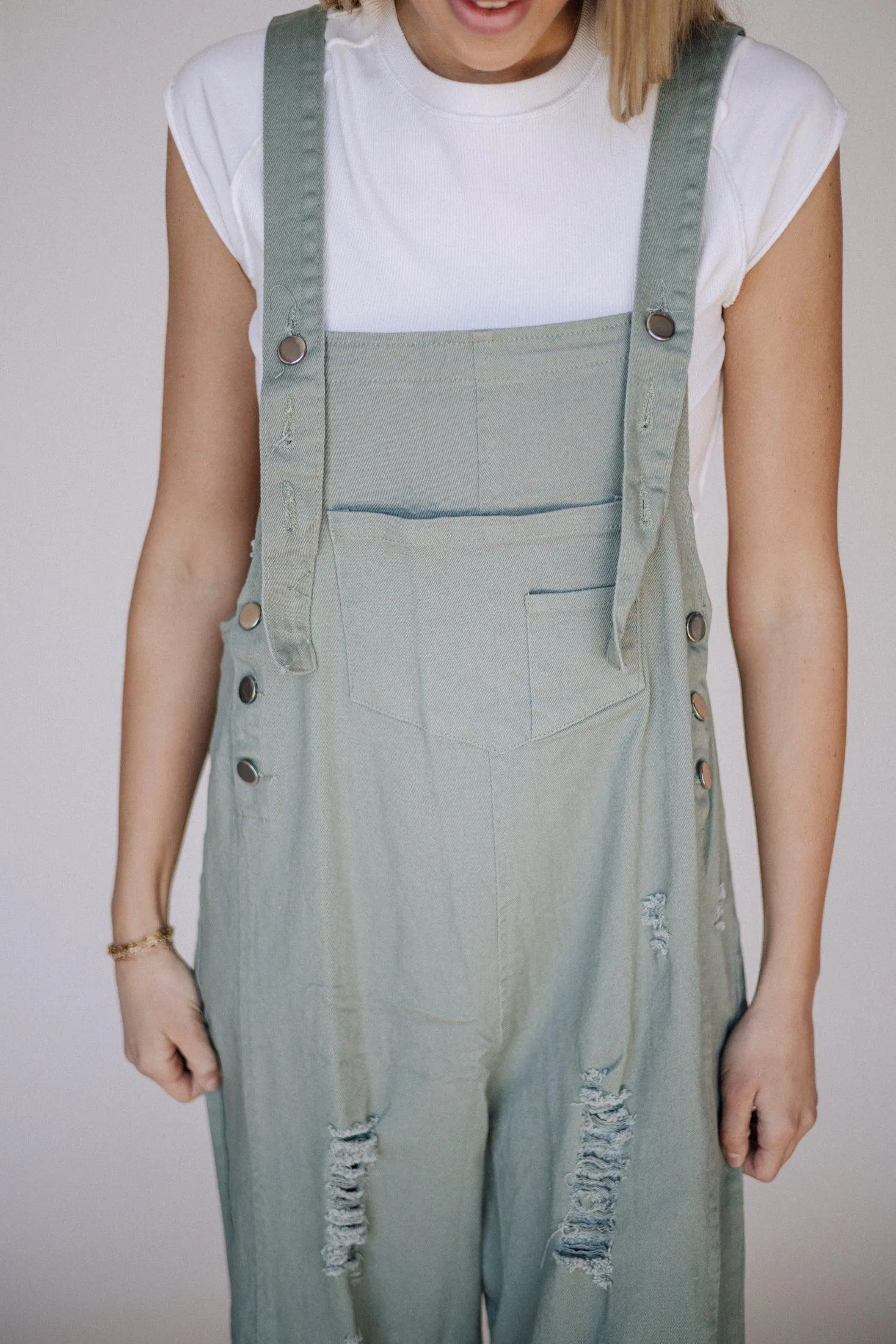 Frankie Denim Overalls in Sage