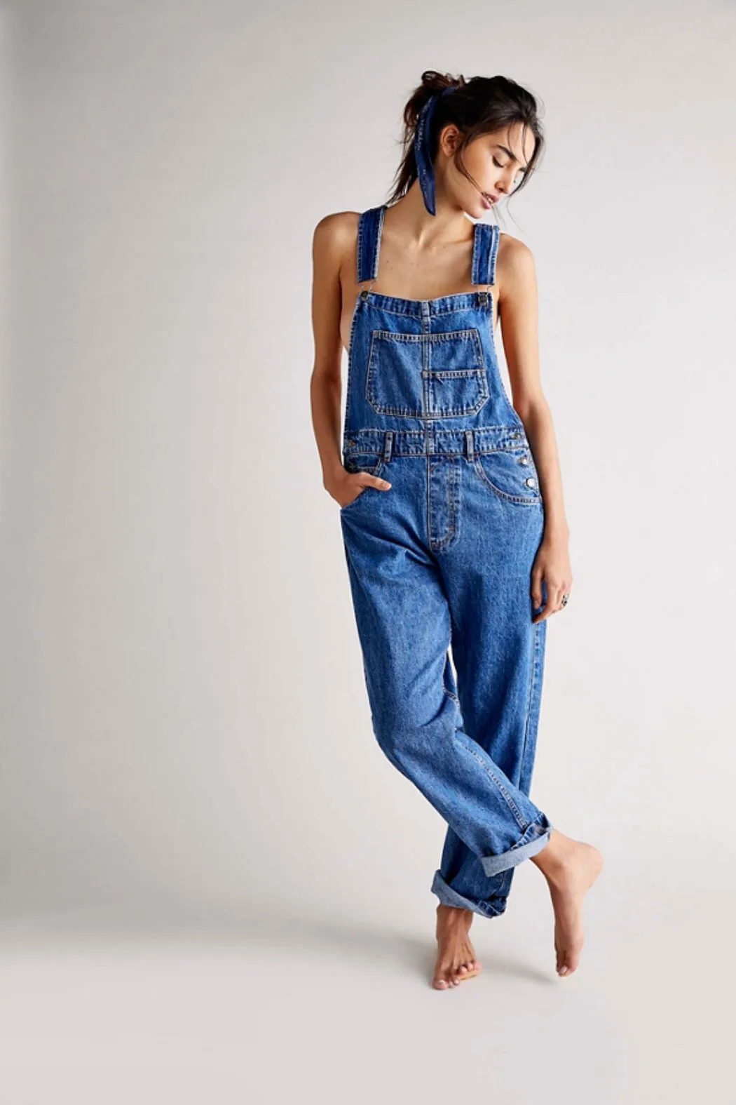 Free People Ziggy Denim Overalls - Sapphire Blue
