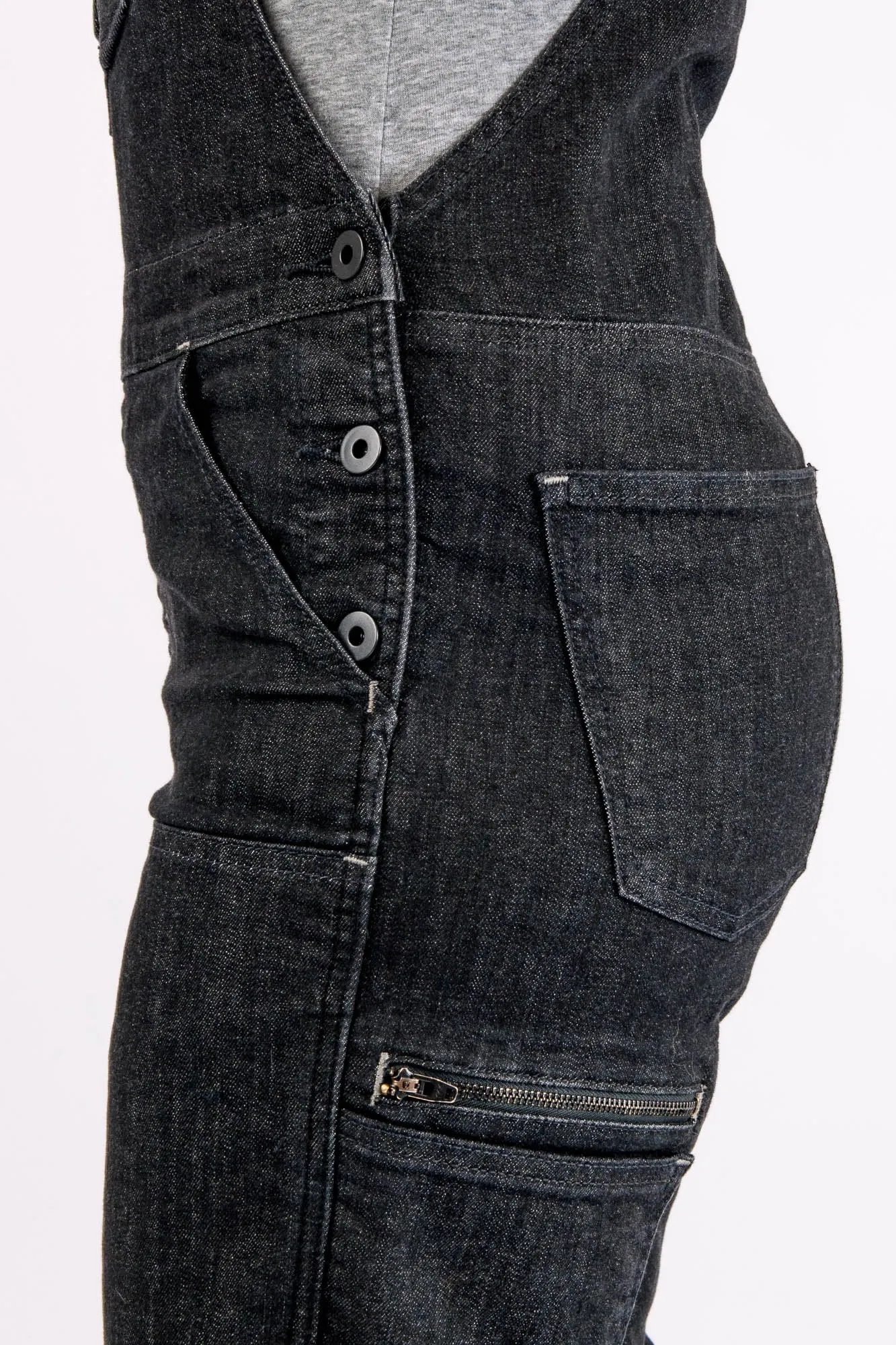 Freshley Overalls in Heathered Black Denim