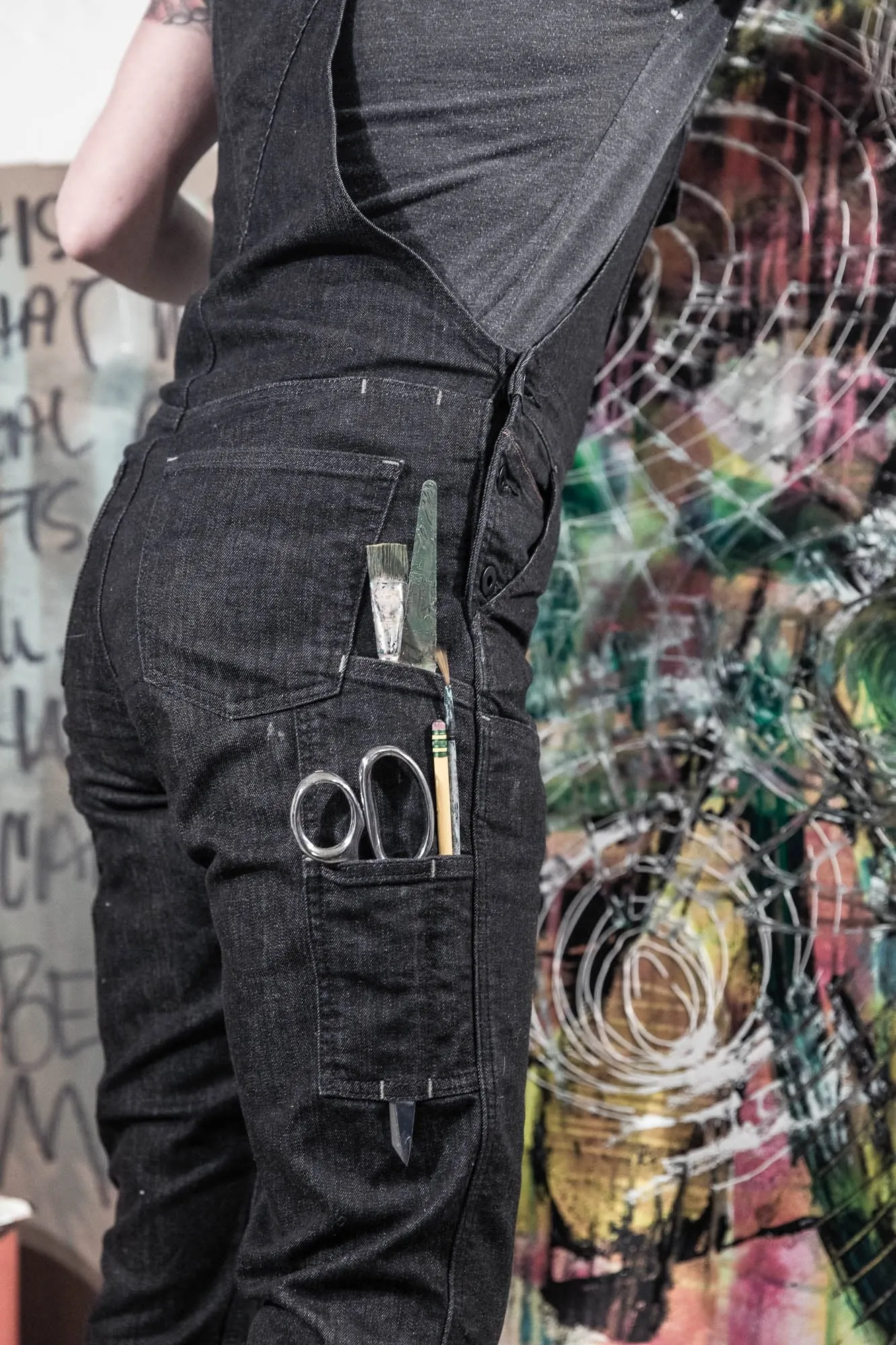 Freshley Overalls in Heathered Black Denim